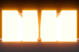 The carbon blocks glow bright white.