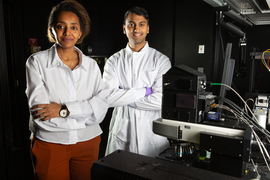 Loza Tadesse and Aditya Garg in lab.