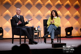 Adam Silver and Sue Bird on stage