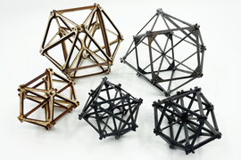 Voxels made of wood and steel have a skeletal polyhedron shape.