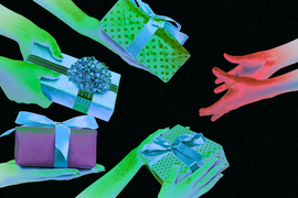 Hands give presents to an expectant empty hand.