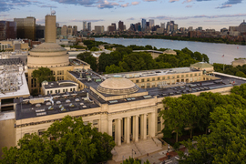 Aerial view of MIT's main campus next to the Charles River