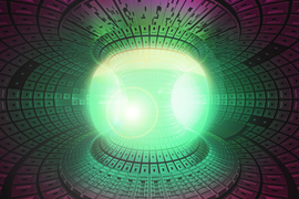 Illustration of a fusion reactor glowing green
