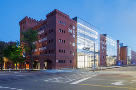 North facade and east main portico entrance to the Metropolitan Warehouse at MIT