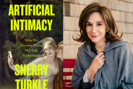 Sherry Turkle and book cover of "Artificial Intimacy."