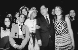 Isao Okawa, who donated $27 million to establish a new Center for Future Children at the Media Lab (see story on page 8), visits with Junior Summit delegates dressed in native costumes on the last night of the week-long event.