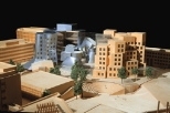 A model of the proposed Stata Center, as seen from the intersection of Vassar and Main Streets (the Parsons Lab is at lower right; Buildings 56 and 16 are at upper left).