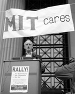 President Charles M. Vest addresses the crowd at Saturday's rally to raise money to fight leukemia.