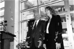In a light-hearted tribute, the Sloan School treated William A. Porter (whose innovations in electronic trading helped make ticker tape obsolete) and his wife Joan to a Wall Street-style "ticker tape" ceremony at the sound of a mock trading bell on October 28 in the Tang Center.
