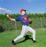 Jason Szuminski, Class of 2000, displays his pitching prowess while wearing a Chicago Cubs T-shirt. The aero/astro major was drafted by the major-league baseball team, but owes time to the Air Force because of his ROTC scholarship.