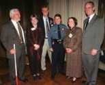 The sixth annual MIT President's Community Service Awards Ceremony was held last week, and the celebrants included (left to right) Paul Parravano, co-director of the Office of Government and Community Relations; Cambridge City Councillor Marjorie C. Decker; award recipient Win Poor, director of CASPAR Emergency Service Center; award recipient Sgt. Cheryl Vossmer of the Campus Police; Mrs. Rebecca ...