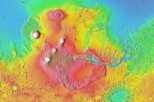 EAPS research scientist Gregory Neumann teamed up with Paul Withers, a graduate student at the University of Arizona, to produce high-resolution shaded relief maps of the northern plains of Mars from the Mars Orbiter Laser Altimeter (MOLA). The maps show that the plains display wrinkle ridges, which are formed by stresses associated with the volcanic Tharsis Rise, shown above. The researchers noti...