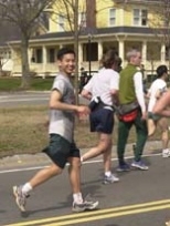 Roger Hu running in his first Boston Marathon. He was photographed by his brother Stanley, a veteran of several marathons.
