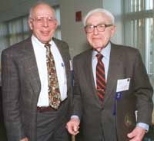 John Gibbons (left), who served President Clinton as assistant to the president for science and technology and director of the Office of Science and Technology Policy, talked with William T. Golden at the MIT celebration of the 25th anniversary of OSTP. Golden, now 91, was advising President Truman in 1950 and urged the appointment of a scientific advisor to the President.
