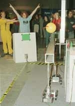 Sophomore Lael Odhner signals victory in the first round of "Tiltillator."