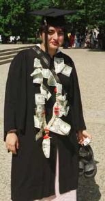 Geeta Dayal, who earned SBs in brain and cognitive sciences and in humanities, wears a necklace of money. In India it's customary to wear one on special occasions for good luck.