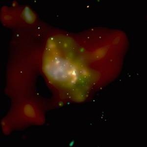 This image shows the central region of the Milky Way as seen by Chandra. The bright, point-like source at the center was produced by a huge X-ray flare that occurred in the vicinity of the supermassive black hole at the center of the galaxy, associated with the compact radio source Sagittarius A*. During the observation, the X-ray source at the galactic center brightened dramatically in a few minu...