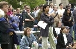 Attendees at Thursday's student-organized peace rally at MIT listen to a speaker.