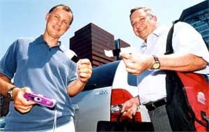 Sloan Professors Duncan Simester and Ely Dahan with some of the products their research team has tested as part of the Virtual Customer Initiative.