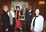 Members of the US Department of Labor's Office of Federal Contract Compliance Programs (OFCCP) presented an award to Professor Nancy Hopkins of biology for her work toward gender equity. At the Dec. 12 award presentation at MIT were (left to right) Reba Beatty of OFCCP, Professor Mary-Lou Pardue of biology, Hopkins, Dean of Science Robert Silbey, and James R. Turner and Elaine Lynn of OFCCP.
