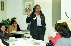Associate Professor Evelynn Hammonds speaking at the MIT meeting of the National Initiative on Minority Women Faculty.