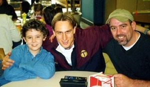 Jacob Von Stein (left) with MIT graduate student Stefan Bewley (center),        who donated bone marrow for the boy, and Jacob's father, Kenny Von        Stein.