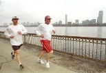 Brian Foti (left) and David Barber, staff members in Facilities, train for        the marathon with a 16-mile run.