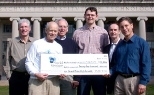 Members of Wilson TurboPower Inc. collect the $25,000 grand prize from the Social Ventures business plan competition. Pictured (left to right) are: Richard McRay (S.B. 1961, S.M.), Professor Emeritus David Gordon Wilson of mechanical engineering, John Wasserlein (S.B. 1963), graduate student in management Joern Kallmeyer, friend of the team Fredric Young (S.M. 1960) and Bruce Anderson (S.B. 1970, ...