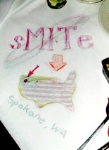 MIT ultimate Frisbee player Kathleen Dobson's drawing of the U.S., pinpointing Spokane, the site of the 2002 National Women's Championships.