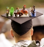 Nathaniel Houle built a battle scene out of Legos to adorn his mortarboard.
