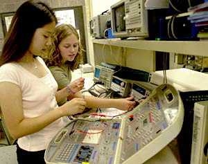 Kyung Chang, 18, and Elena Glassman, 15, work together on a project at the first Women's Technology Program at MIT.