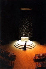 A visitor passes through the MIT Chapel during the all-day vigil.