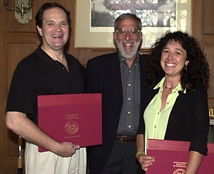 Professor John Joannopoulos (left) Dean of Science Robert J. Silbey and Professor Barbara Imperiali.