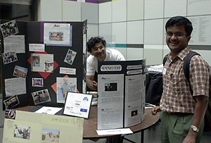 Bioengineering graduate student Anoop Rao (left) and Krishnan Sriram, a graduate student in mechanical engineering, took part in "development midway" at last week's MIT Development Forum.