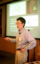 Morgan Sheng, Menicon Professor of Neuroscience, makes his presentation for "Brainwork: Knowing What We See and Changing What We Know."