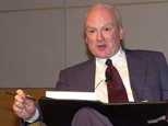 Richard Clarke, Special Advisor to the President for Cyberspace  Security, addresses the crowd at MIT.