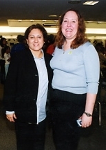 Miriam Hibbard, science teacher at the Rafael Hernandez School, and Jemima Talbot, science teacher at the Umana-Barnes Middle School, pose at the Stratton Student Center last weekend.