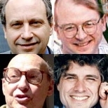 Clockwise from upper left: Rodney Brooks, Seth Lloyd, Steven Pinker  and Marvin Minsky