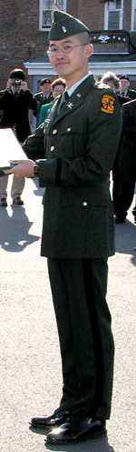 Alumnus Jimmy Wu receives his U.S. Army commission last June.