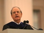 Former U.S. senator George Mitchell tells graduates that "real fulfillment in life will come from striving with all of your physical and spiritual might for a worthwhile objective that helps others that is larger than your self-interest."