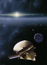Artist's impression of the New Horizons spacecraft encountering a Kuiper Belt object.