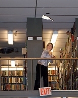 Frances Singer sends her first flight off the mezzanine of the Humanities Library.