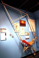 The MIT Museum's exhibit on the history of flight includes a display on Daedalus, a pedal-powered plane built by MIT students in the mid-1980s for a flight from Crete to Santorini.
