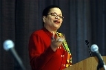 Julianne Malveaux speaks at the 30th annual Martin Luther King breakfast.