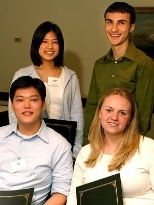 Award winners in biology include (back row) Cynthia Lien and Michael Wongchaowart, and (front row) Bob Yin and Rita Monson.