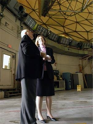 MIT president-elect Susan Hockfield and Haystack Observatory director Joseph Salah explore the observatory during 40th anniversary celebrations.