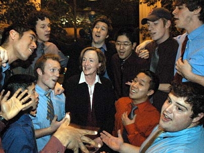 MIT president Susan Hockfield is serenaded by MIT's a cappella group the Logarhythms on her first day on the job.