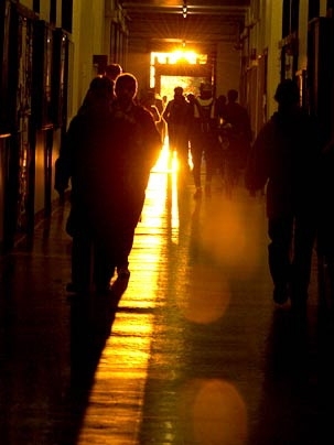 This photo, taken a few days before MIThenge during the autumn of 2004, shows the sunlight passing through the Infinite Corridor.