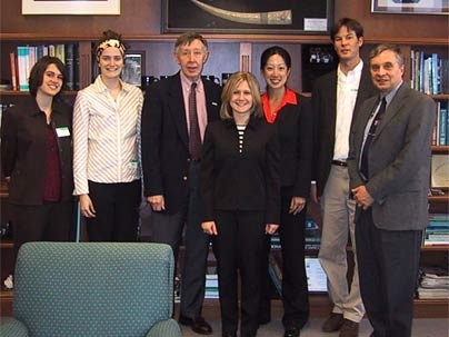MIT graduate students in urban planning visit the U.S. Geological Survey. From left: students Anna Brown and Lindsay Campbell; USGS director Charles Groat; students Jennifer Peyser, , Basilia Yao and Peter Brandenburg; and Herman Karl, co-director of the MIT-USGS Science Impact Collaborative.