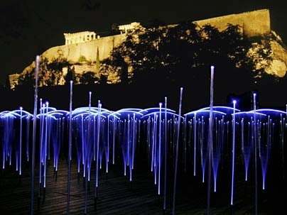 'White Noise/White Light' as it appeared during the 2005 Olympics, with the Athens Acropolis in the background.